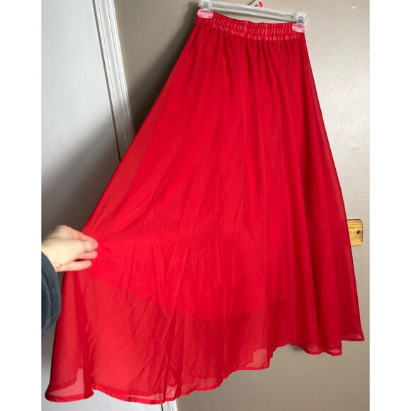 Afibi Maxi Full Skirt Red Chiffon Airy Flowing Feminine Romantic Elegant Women S - Picture 2 of 9